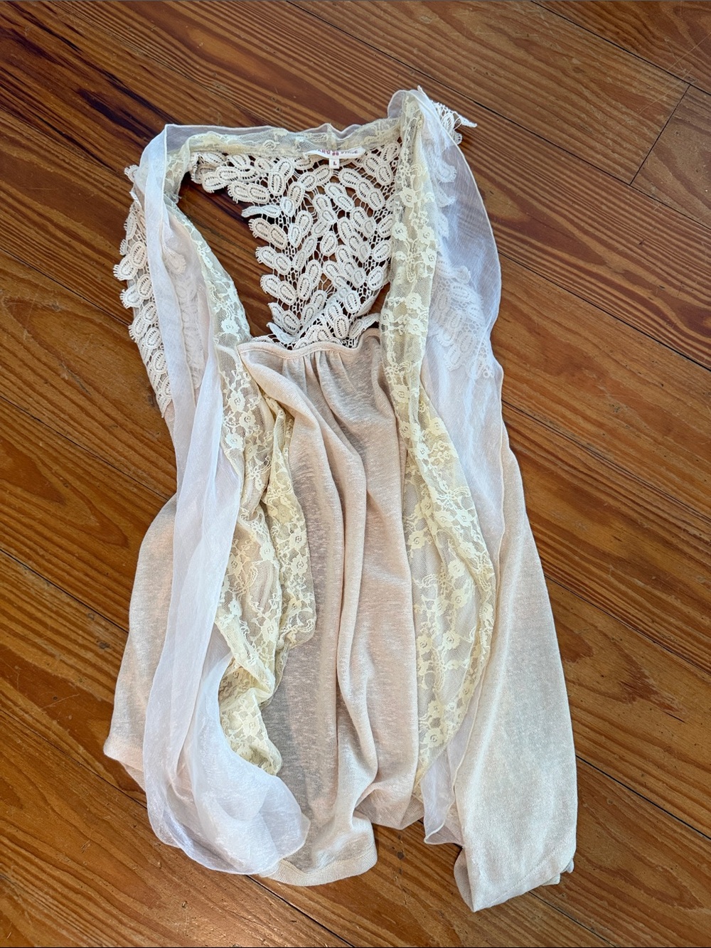 Altar’d State Sheer Ivory Lace Accent Sleeveless Top